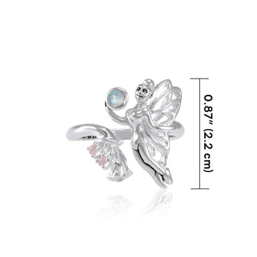 Flying Fairy with Flower Silver Ring with Gemstone TRI1825 - Jewelry